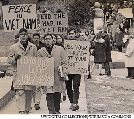 Young people march in protest of the Vietnam War, leading the anti-war movement. Students throughout history have created change by voicing their opinions.