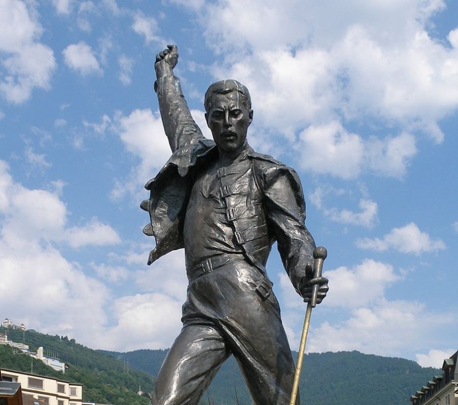 A statue of Freddie Mercury stands in Montreux, Switzerland, on coast of Lake Geneva. The statue was dedicated in 1996, with the other members if Queen present for the ceremony.