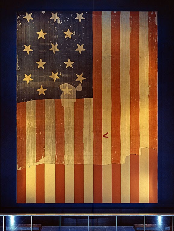 This flag flew over Fort McHenry in Baltimore, Maryland during the War of 1812. It was this flag that inspired Francis Scott Key to write the Star Spangled Banner, which later became our national anthem.