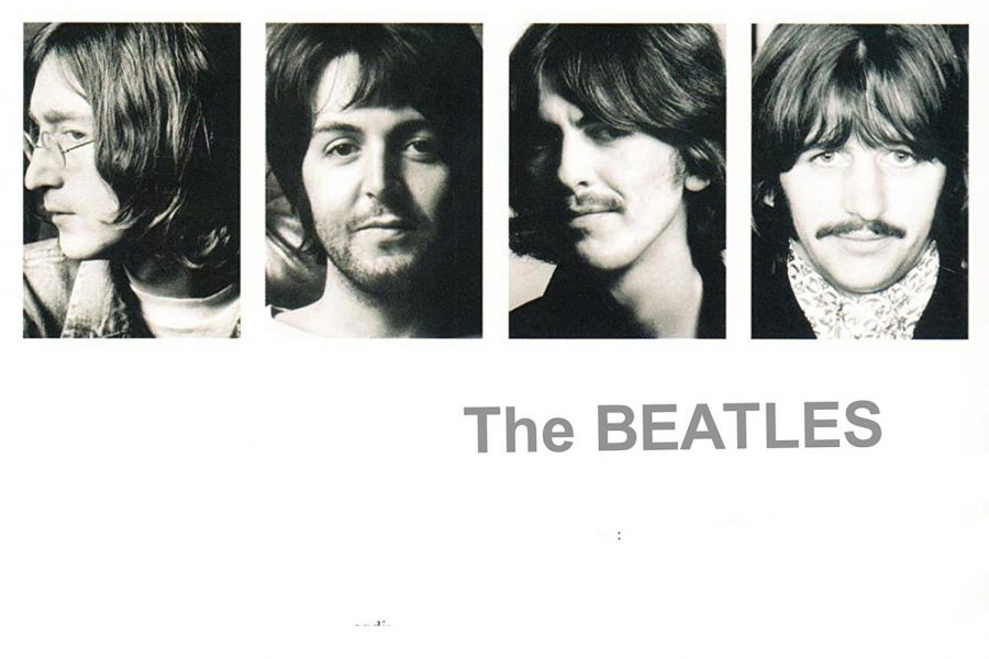 The cover of a 2009 re-release of 1968s The Beatles. The original album cover did not feature the faces of the band, rather only their name, lending it being called the White Album.