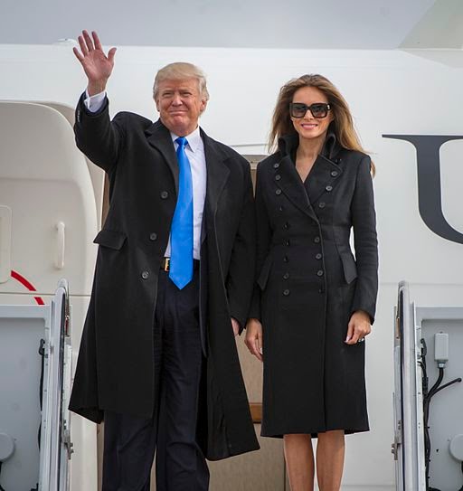 President Donald Trump arrives in Washington, DC with his wife Melania the day before his inauguration.