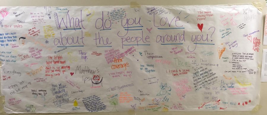Members of the theater department put up this poster to encourage positivity in the school community. The poster is signed by dozens of WHHS students and shares many messages of love.
