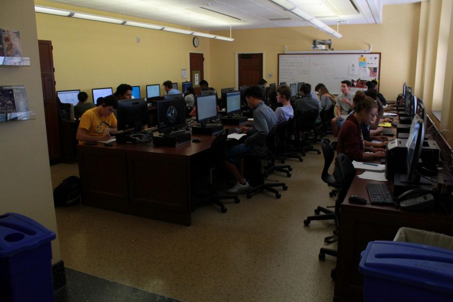 The WHHS Library computer lab is frequently utilized by students who need to complete online assignments as well as those who must print off copies of their online work. Although technology can seem like its taking over, the virtues of paper learning remain strong.