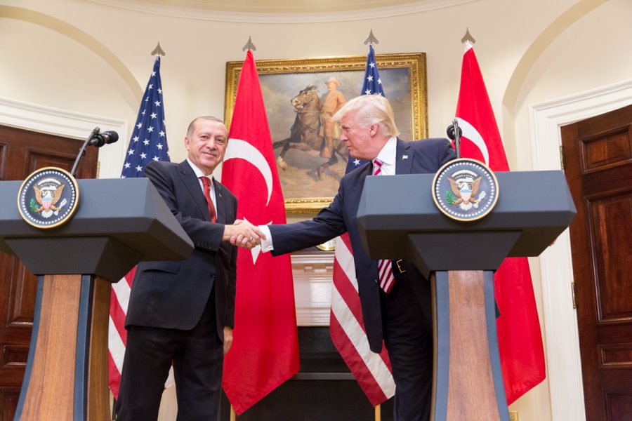 In May of 2017, the President of Turkey, Recep Tayyip Ergodan, meets with the President of the United States, Donald Trump, at the White House. In October of 2019, Trump had a phone call with the President of Turkey, whose army is to begin an offensive into Northern Syria. After the call, Trump announced that the U.S. will be removing troops from Northern Syria.