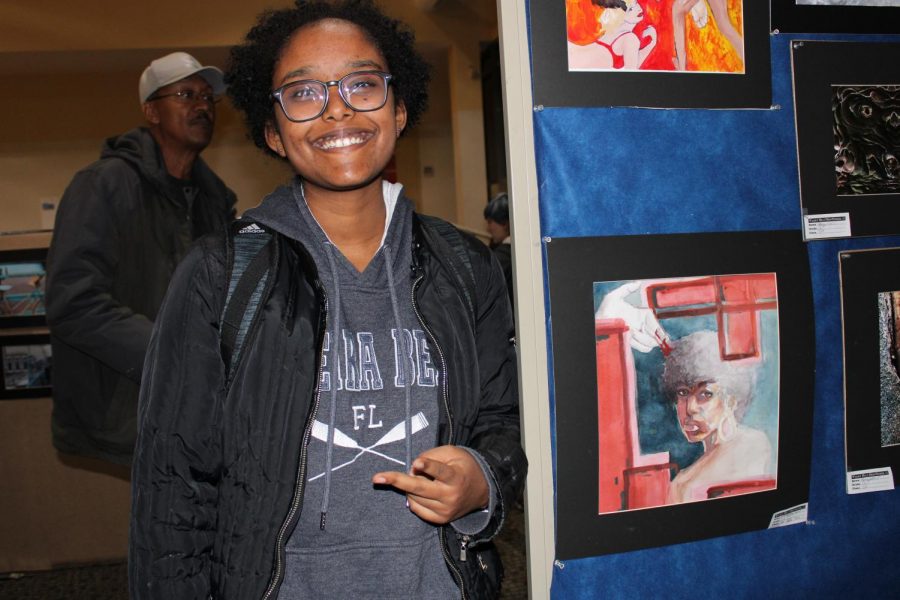 As a student in AP 2-D Art and Design, SENIOR Nawame Kitil’s personal concentration is “the institutional suppression of people of color, specifically black people.” Kitil uses her artwork as powerful social commentary, as in the above watercolor piece, where she seeks to draw attention to “the fact that a lot of trans women are being killed… specifically trans women who are black… or of color.”