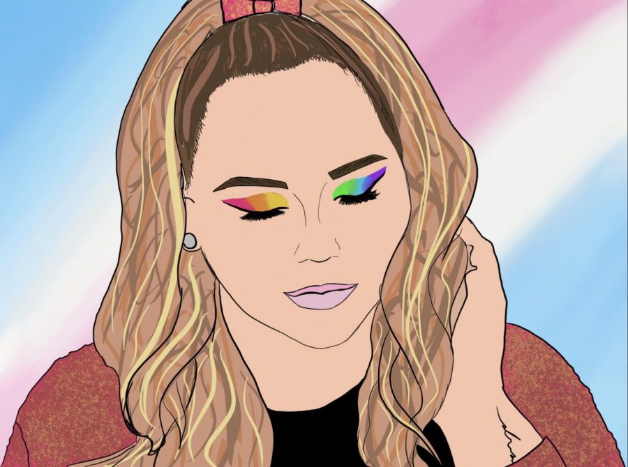 The drawing of Nikkie de Jager’s makeup is inspired by her 2016 Pride look.