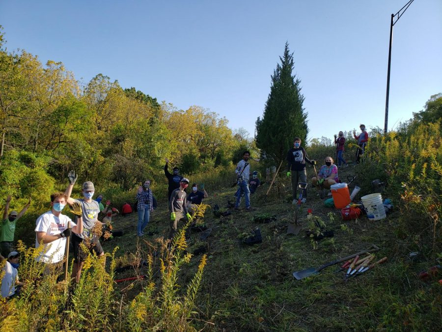 Hard at work! Volunteers planted native Ohio prairie flowers, grasses and sedges during a volunteer day on Oct. 7. 