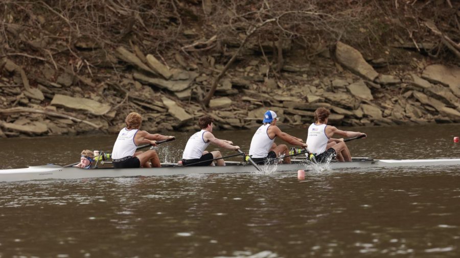 From left to right: Grant Dutro, ‘21, SENIOR Joe Adler, Carter Jacobs, ‘21 and SENIOR Nick Smyth rowed together in the varsity four. In the 2020-21 season, Smyth along with the other three rowers were considered the top rowers out of the guys varsity.