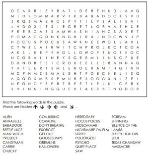 SCARY MOVIE WORD SEARCH