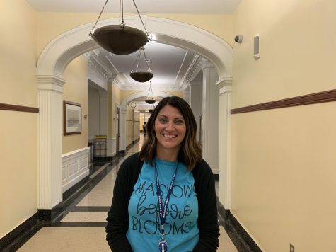JH counselor (last names M-Z), Becky Junewick, standing outside of the counseling office. Junewick, along with her co-workers, provide an outlet for JH students to destress in a very academically-charged environment.