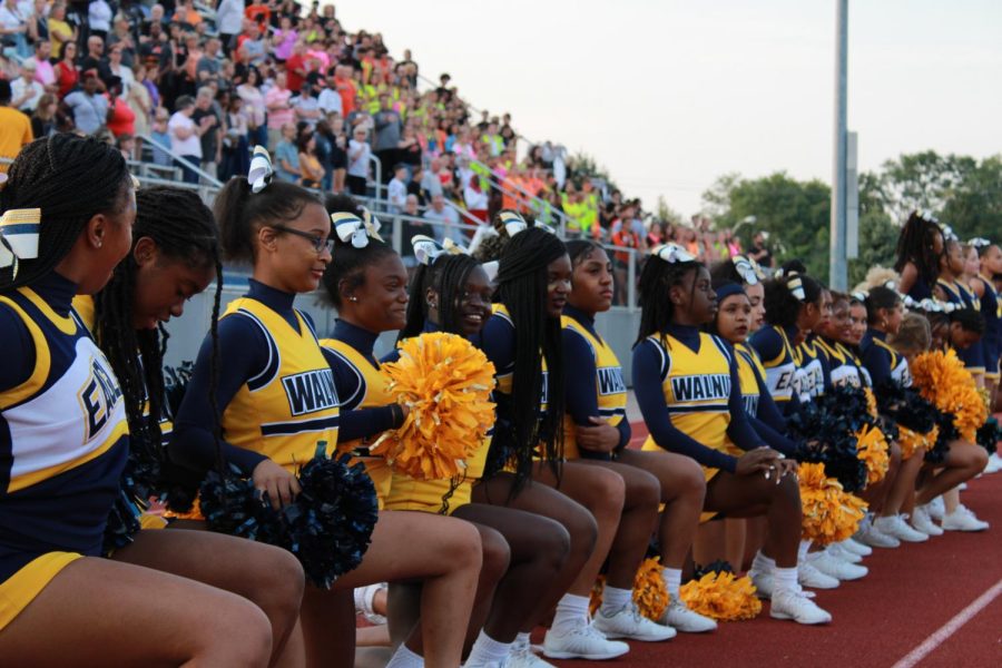 The WHHS varsity cheerleaders continue to show their school spirit by cheering on the varsity football team from the sidelines.

