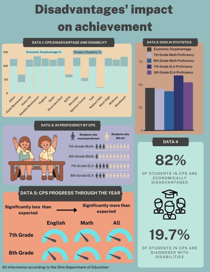 An infographic showing different advantages and disadvantages within the school system.