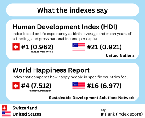 Indexes can make it easy to compare countries, however, in my case, it turned out that the indexes didnt say anything about my actual emotions. My level of happiness changed very little, if not at all, when I came to the United States. The facts that were used for the HDI didnt seem to affect my happiness. I think it is still important to note that Switzerland as well as the United States are at the top of the list and are not comparable with countries at the bottom of the list.