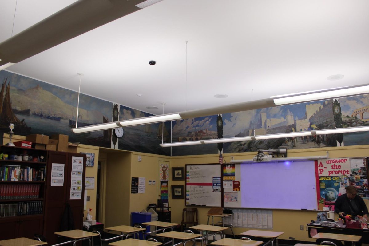 “Paul Ashbrook painted the murals and they are from the 1930s,” Wolfe said. “His wife taught French in this classroom in the 1930s and supposedly, what I understand, is that each of the panels went along with an epic French poem, which she taught to her French students.”
