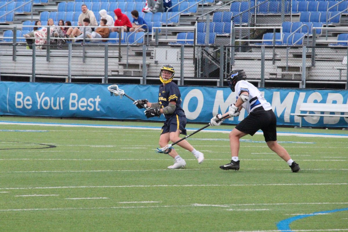 Russell Corby, ‘24, takes a shot on goal against Miamisburg.