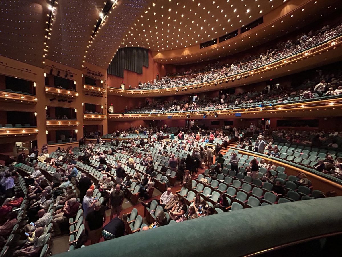 Audience members at The Aronoff Center settle down to enjoy the second half of a performance of "Mamma Mia!" 