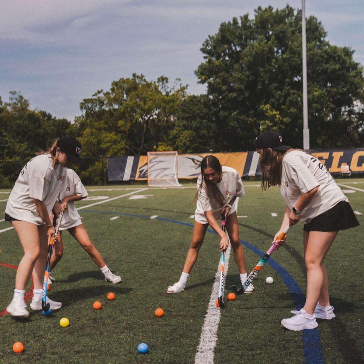 The field hockey ball is made up of a hard heavy plastic called PVC which requires the players to wear shin guards, mouthguards and sometimes even goggles in games.