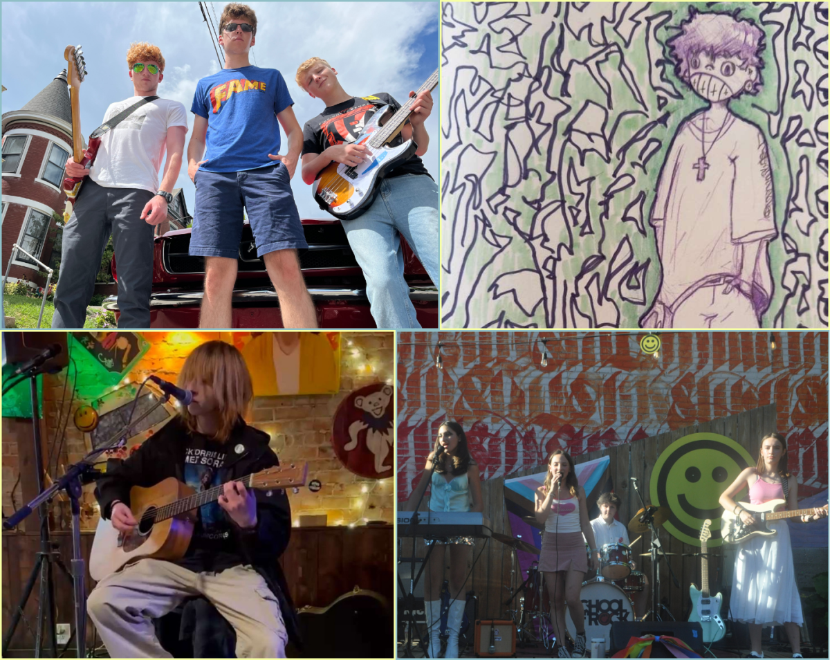 The WHHS students contains numerous student-led ensembles like The Hot Rileys (top left) and Tangerine (bottom right), while also numerous solo acts like Wizard-Ben (bottom left), who has self-produced multiple albums (“Doctor Wizard” by Wizard Ben is pictured top right).