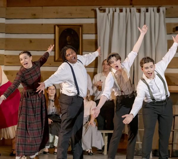 Caroline Lovelace, ‘26, Ben Clemenz, ‘26, Andrew Canter, ‘25, and Elijah Cook, ‘26, dance “Belly Up” for the last time on Saturday, Feb. 15.