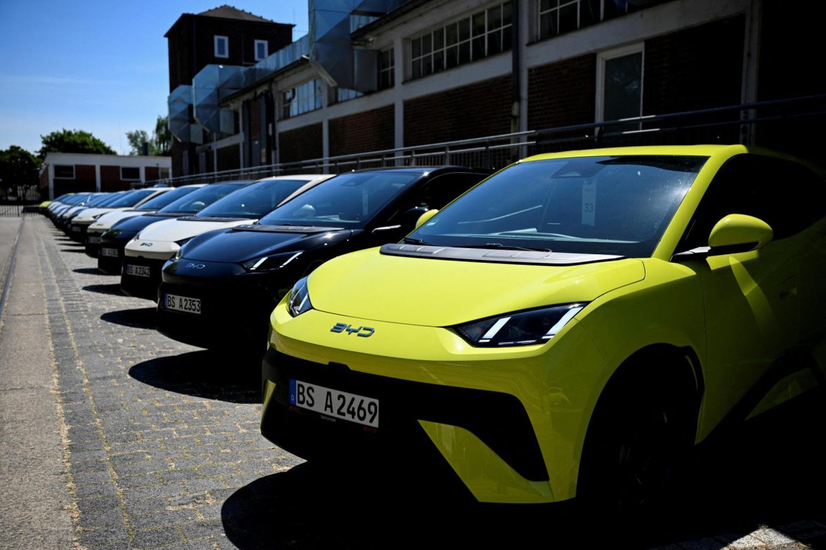  BYD Dolphin Surf electric cars are parked in front of the venue where BYD carmaker holds a vehicle presentation event in Berlin, Germany May 21, 2025
Photo Credit: REUTERS/via SNO Sites/Annegret Hilse