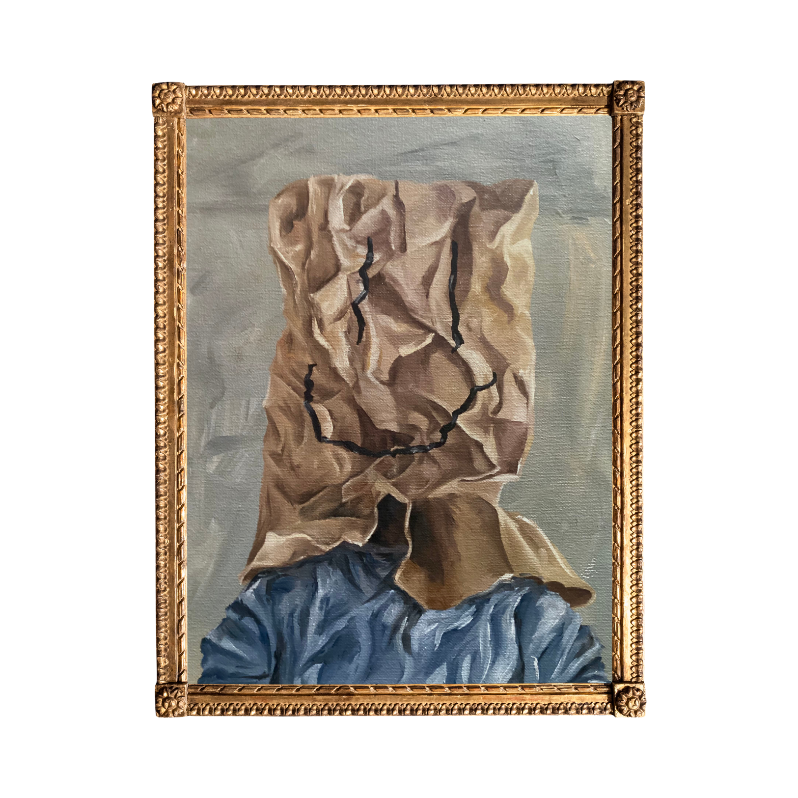 Madison Scruggs', '27, favorite painting is "Smiling Inside," her first official oil painting. "In times of darkness and fear, we often turn to the familiar: the smile, the laughter, the facade that hides our true selves," Scruggs' artist's statement said. "It's easier to wear a mask than to confront the choices that loom ahead - to face the vulnerability of revealing who we truly are."
