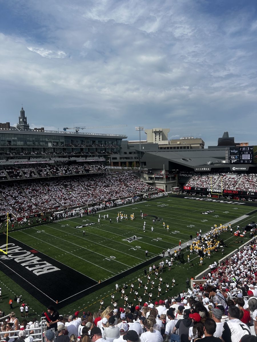 Fans watch eagerly as the University of Cincinnati Football Team cling on to a 38-30 lead against No. 14 Iowa State on Oct 4, 2025 at Nippert Stadium.